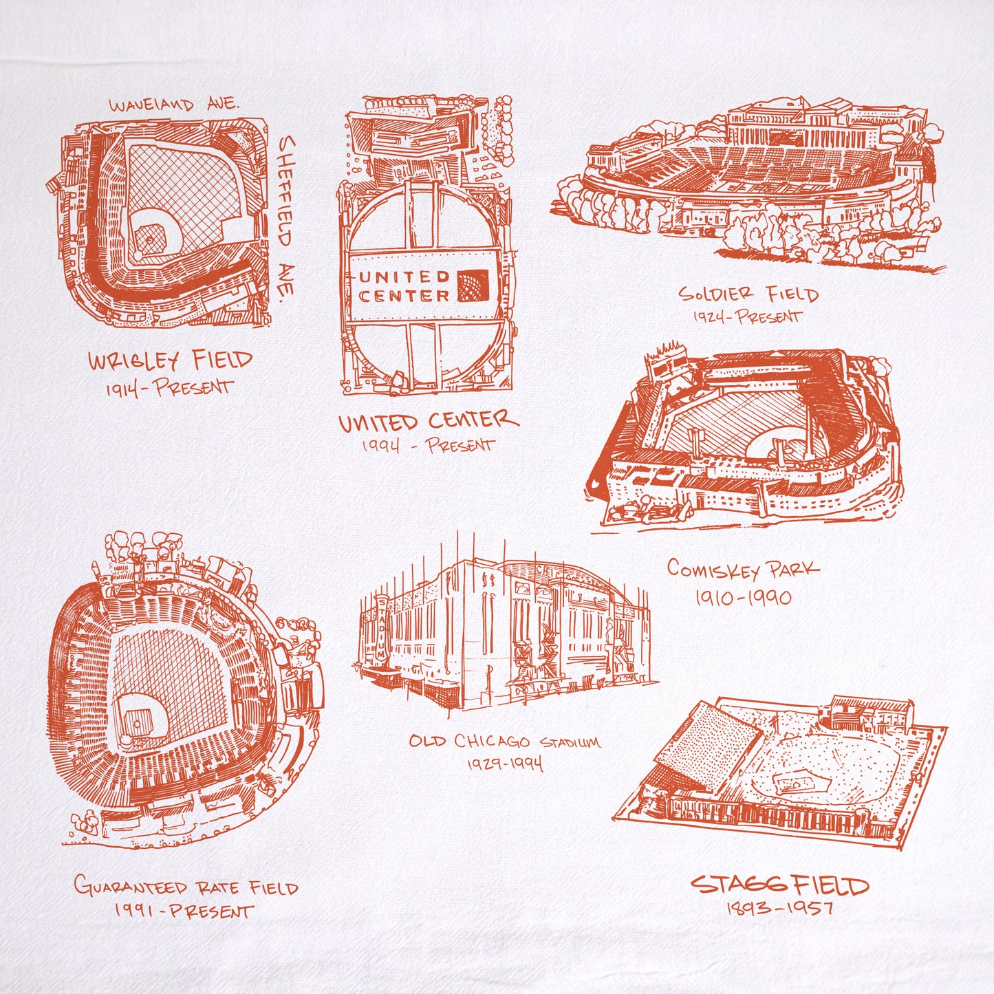 Chicago Stadiums Tea Towel