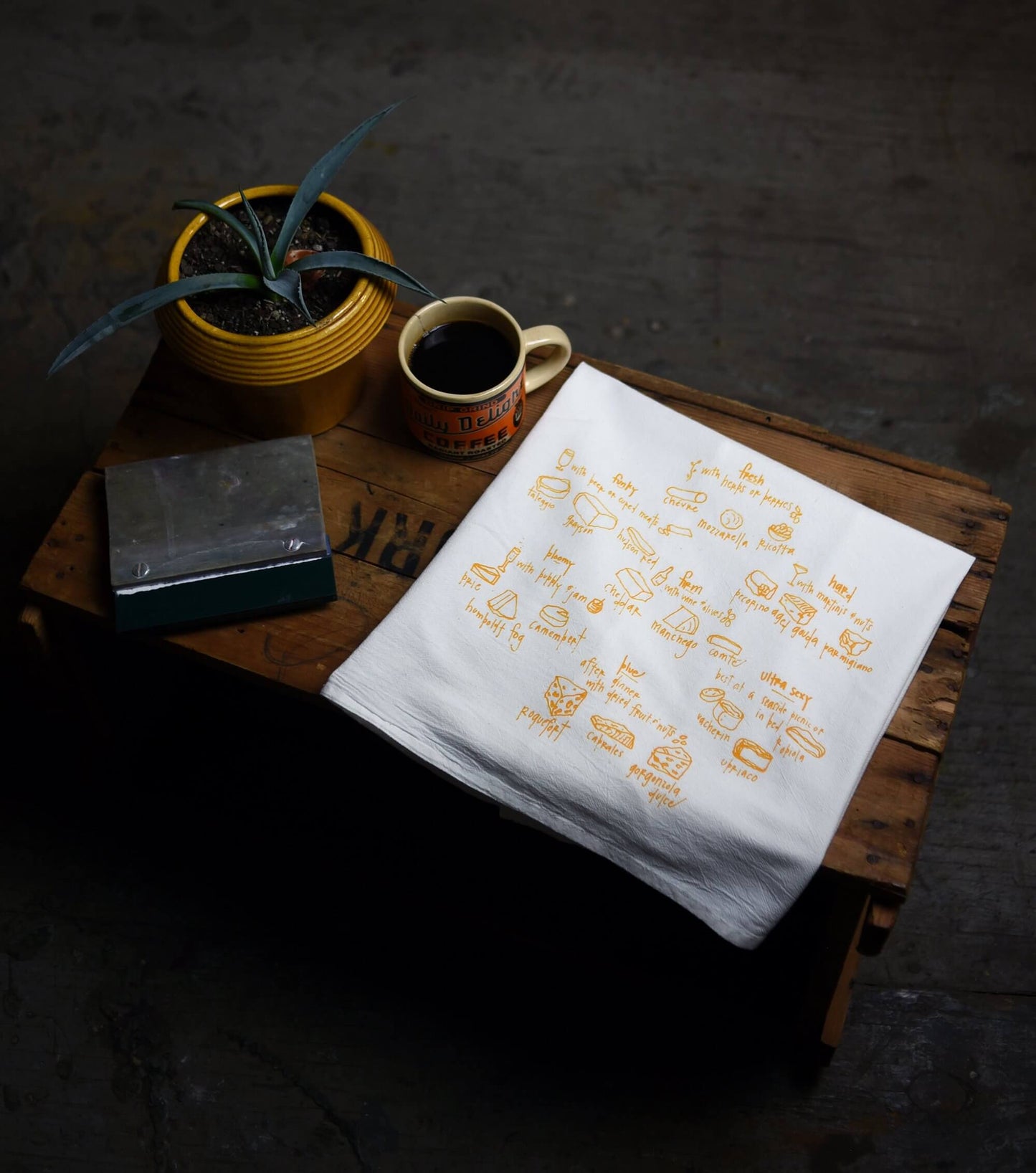 Cheese types tea towel
