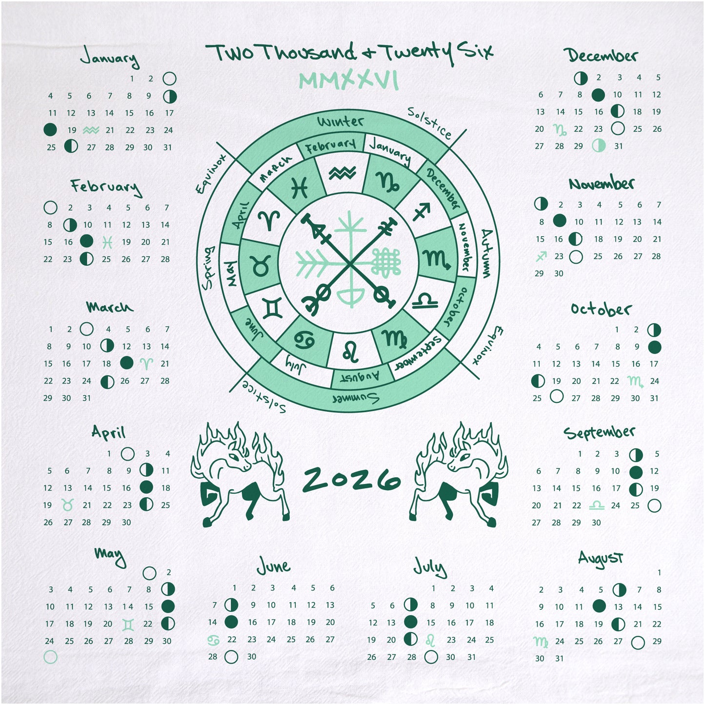 2026 Lunar Calendar Tea Towel