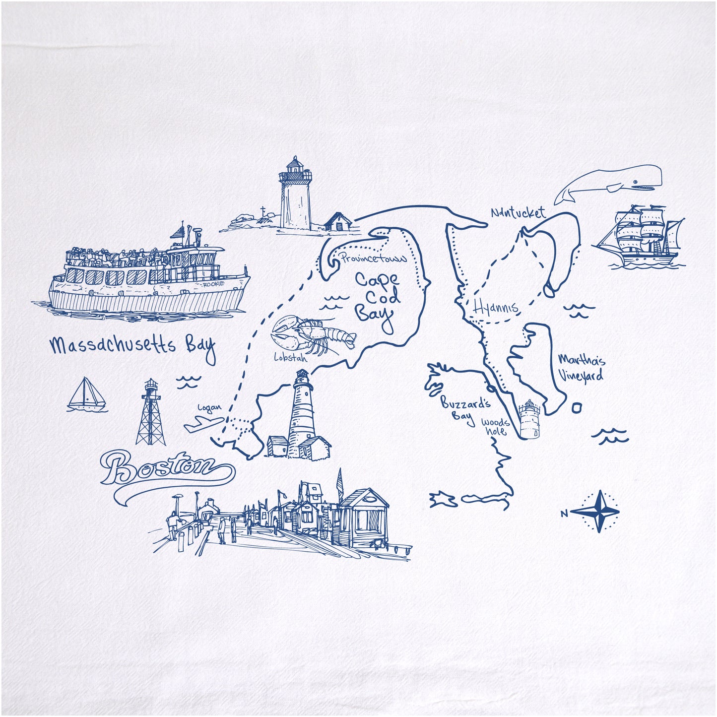 Massachusetts Bay Tea Towel
