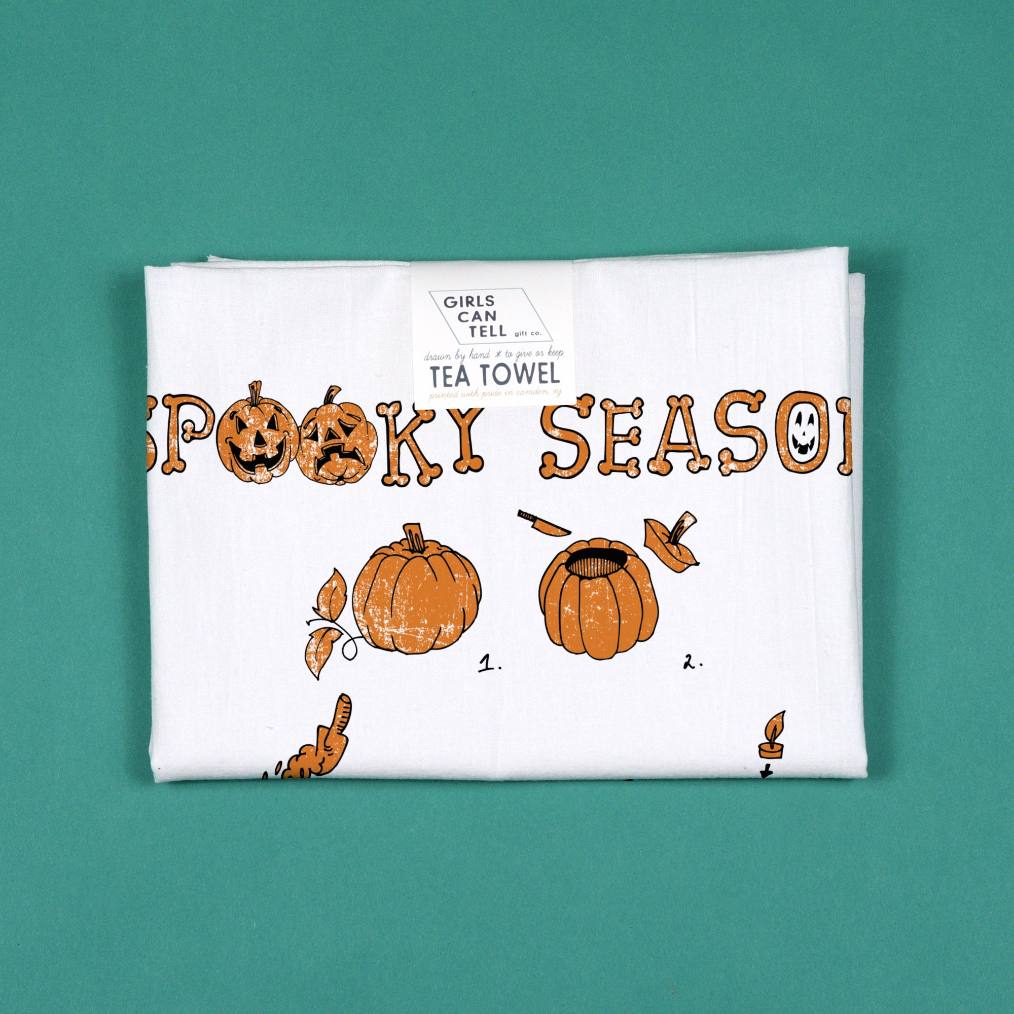 Spooky Season Pumpkin-Carving Tea Towel