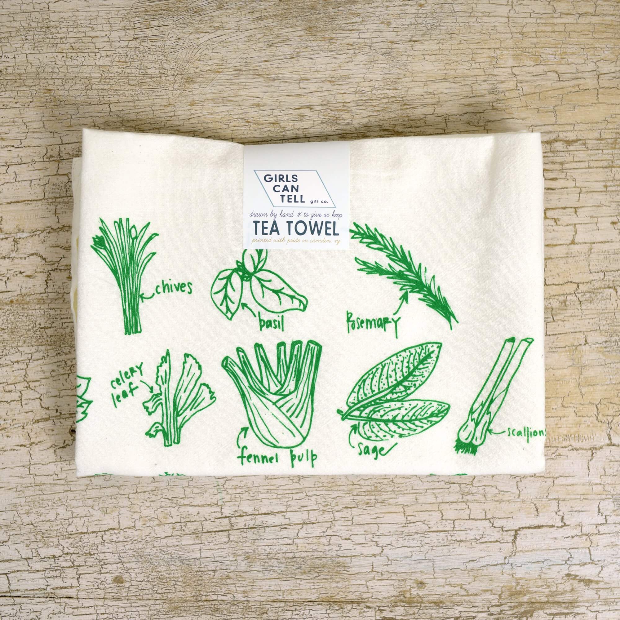 Green Herbs Tea Towel