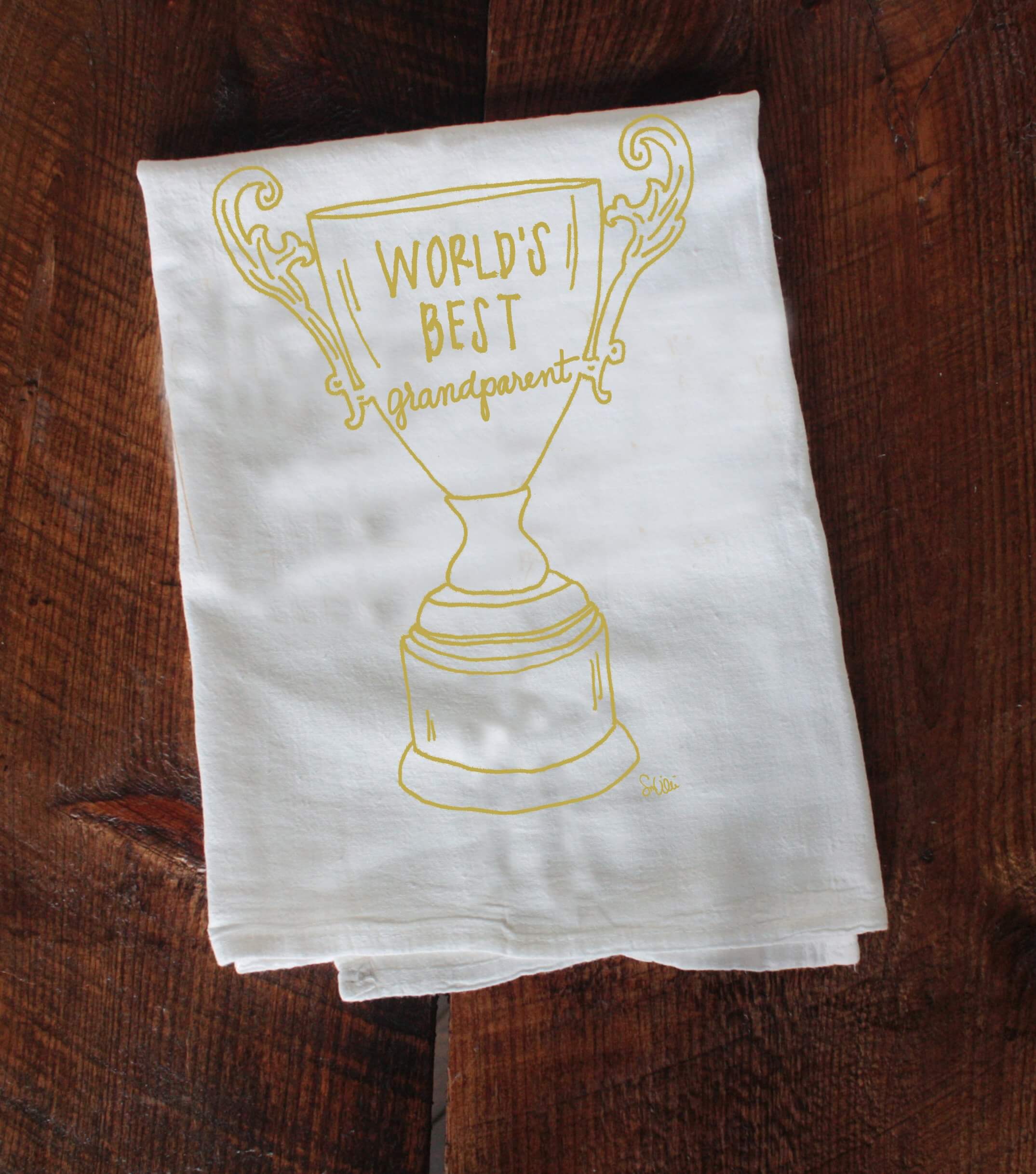 World's Best Grandparent Trophy tea towel
